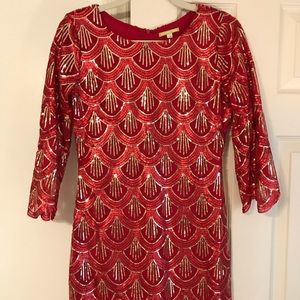 Gianni Bini dress, Red & Gold Sequin, M